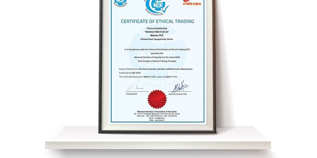 ‘Certificate of Ethical Trading’ - Alumex PLC